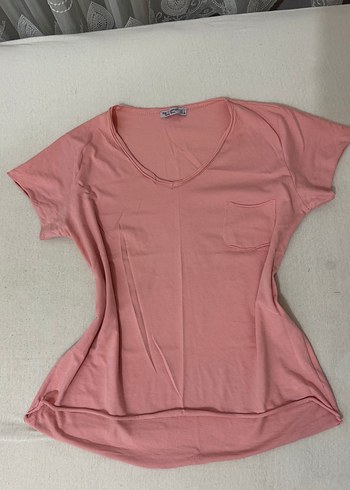 Pembe V Yaka Kısa Kollu Basic Tişört