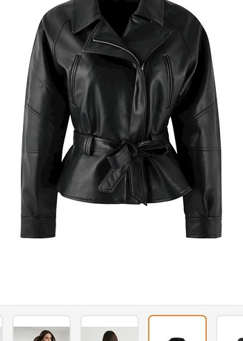 Kemerli Siyah Suni Deri Ceket - Görsel 3