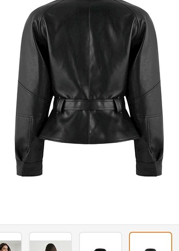 Kemerli Siyah Suni Deri Ceket - Görsel 4