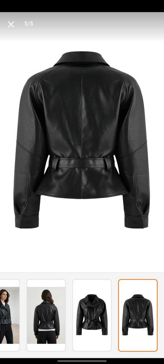 Kemerli Siyah Suni Deri Ceket - Görsel 4