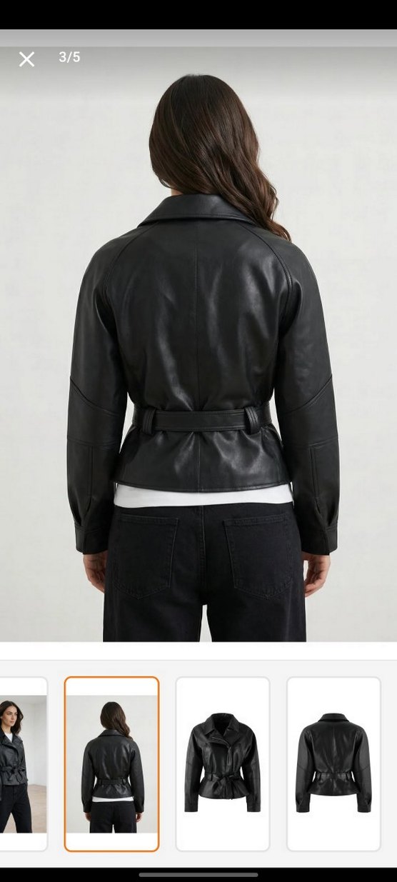 Kemerli Siyah Suni Deri Ceket - Görsel 2