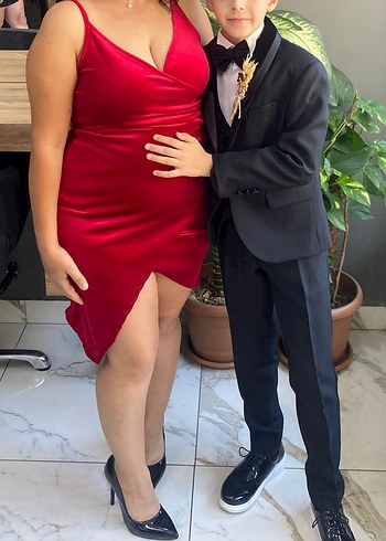 Kırmızı Saten Drapeli Mini Elbise - Görsel 2