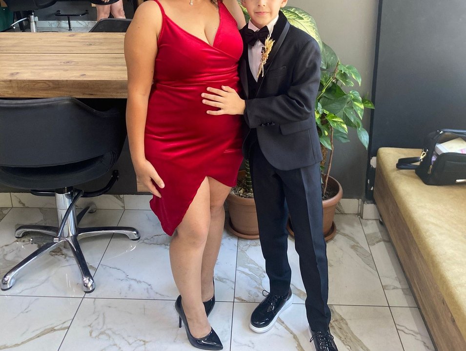 Kırmızı Saten Drapeli Mini Elbise - Görsel 2