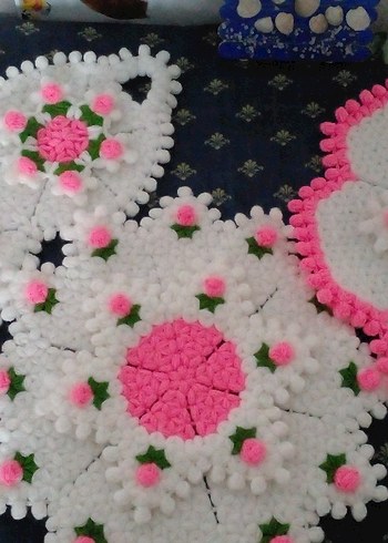 Nakışlı Pembe Renkli Banyo lif seti üçlü