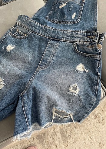 Kadın Kot Mini Tulum, Gevşek ve Askılı - Görsel 2