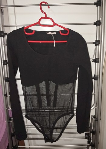 Siyah Gotik Transparan Uzun Kollu Body