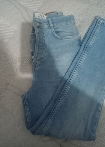 Düğmeli Mavi Kadın Denim Jean