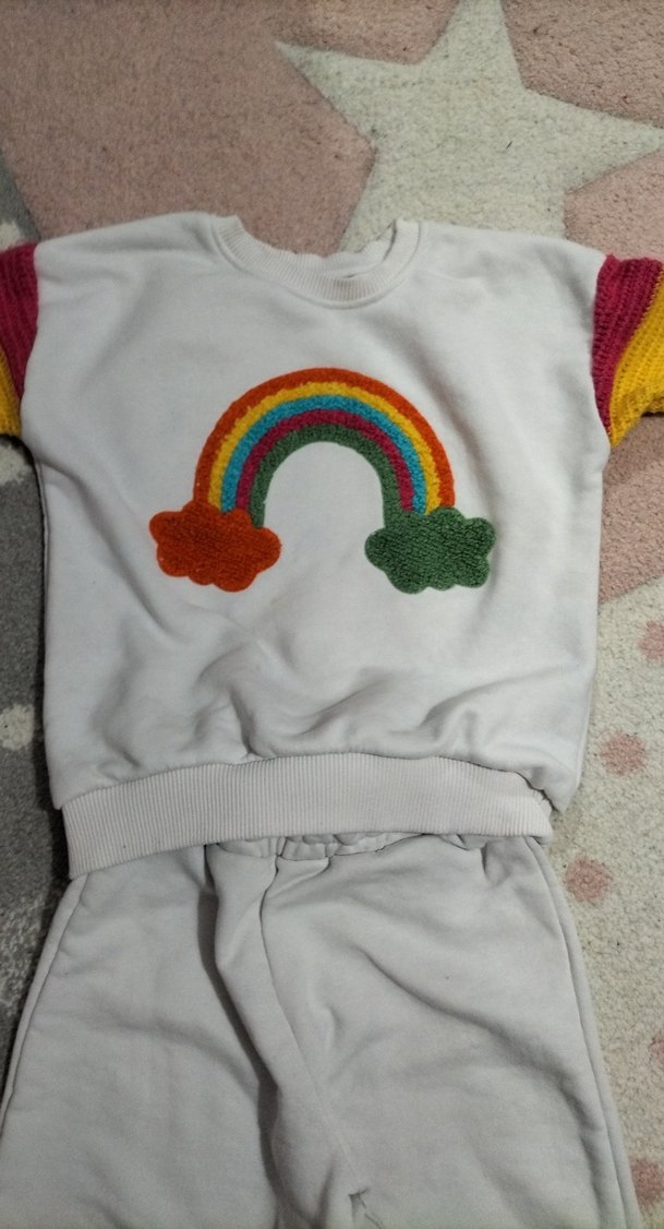 Kız Çocuk Gökkuşağı Nakışlı Gri Eşofman Takımı - Görsel 5