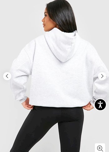 m Beden Gri Baskılı Kadın Sweatshirt Kapüşonlu