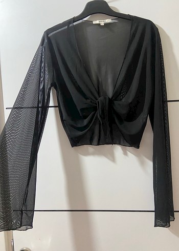 Uzun Kollu Siyah Gotik Drapeli Mini Bluz