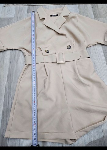 Bej Kemerli Kadın Mini Tulum - Görsel 3