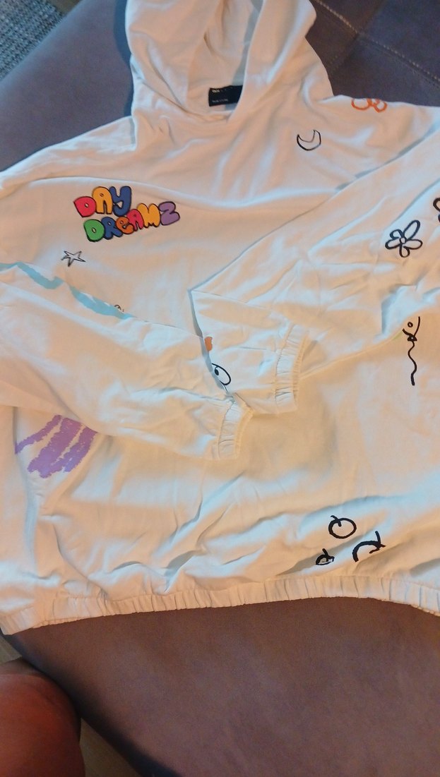 Beyaz Baskılı  Tişörtü, Uzun Kollu, Pamuk - Görsel 4