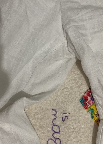 l Beden Düğmeli Bohem Beyaz Keten Kadın Pantolon