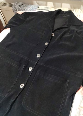 Siyah Süet Kadın Ceket Düğmeli - Görsel 2