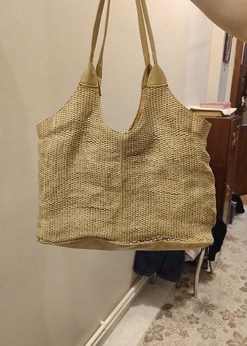 Bej Parlak hasır kadın Çanta - Görsel 2