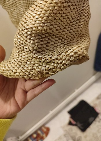 Bej Parlak hasır kadın Çanta - Görsel 4