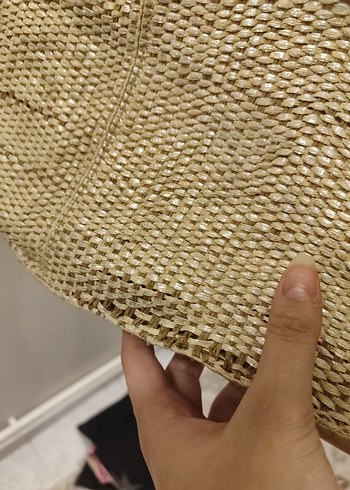 Bej Parlak hasır kadın Çanta - Görsel 3