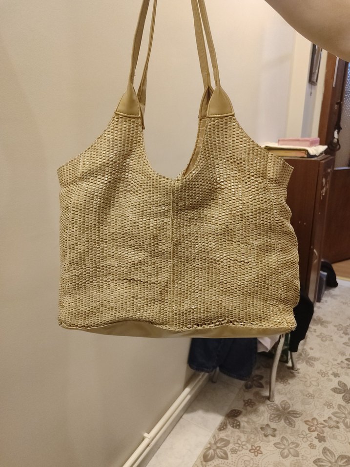 Bej Parlak hasır kadın Çanta - Görsel 2