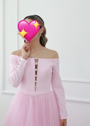 Alfabeta Pudra Pembe Uzun Kollu Düğmeli Nişan Elbisesi