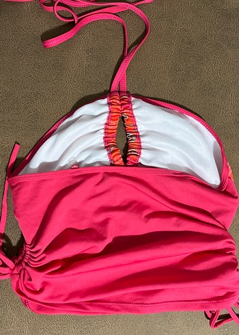 Diğer Pembe Bağlamalı Drapeli Mini Bikini Üstü