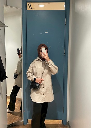 s Beden Bej Düğmeli Kadın Gabardin Gömlek