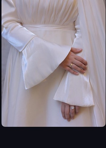 Beyaz Uzun Kollu Tesettür Gelinlik - Görsel 2