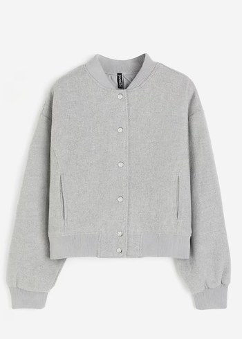 H&M Gri Kadın Bomber Ceket, Rahat Kesim, Uzun Kollu