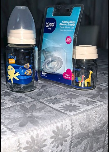 Mavi Bebek Biberonu Seti ve Silikon Emzik - Görsel 2