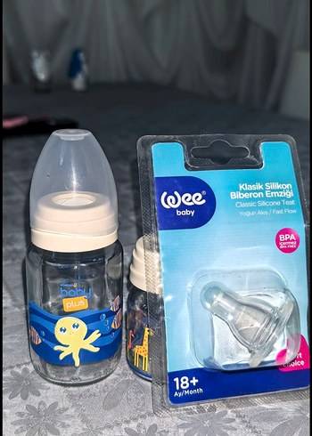 Mavi Bebek Biberonu Seti ve Silikon Emzik - Görsel 3