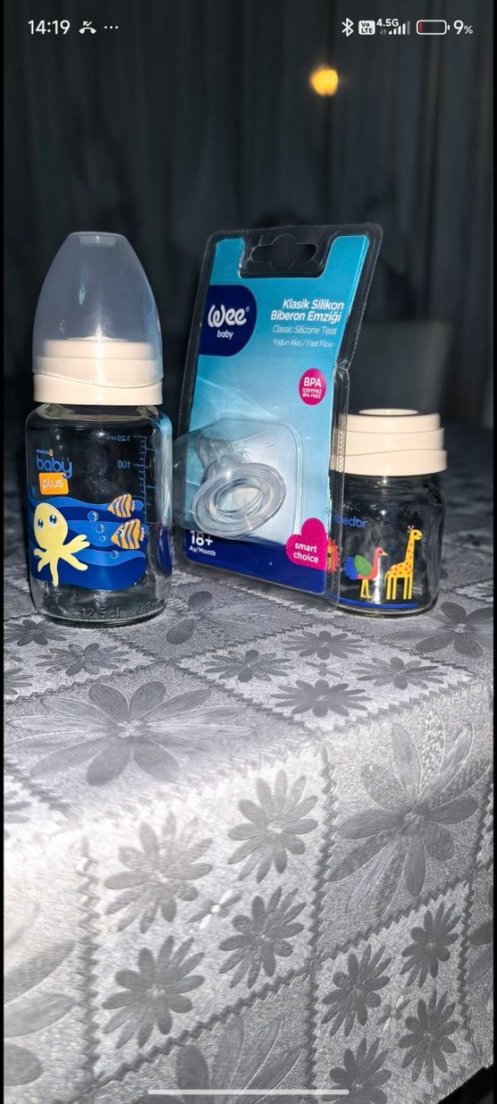 Mavi Bebek Biberonu Seti ve Silikon Emzik - Görsel 2