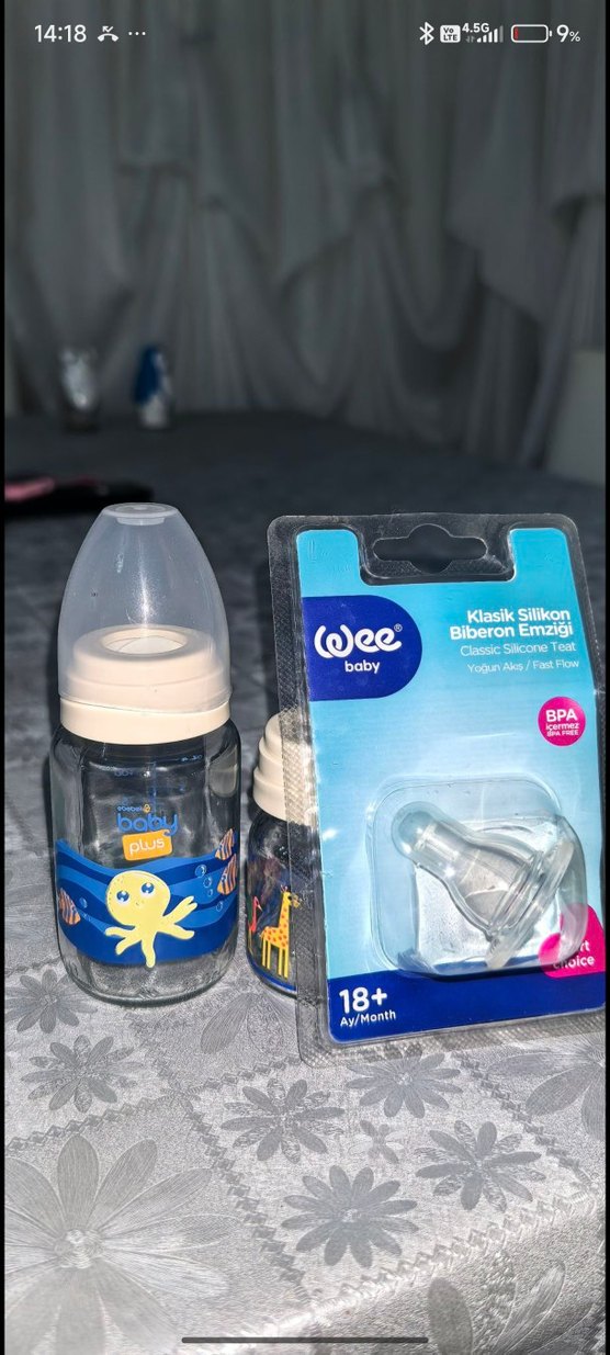 Mavi Bebek Biberonu Seti ve Silikon Emzik - Görsel 3