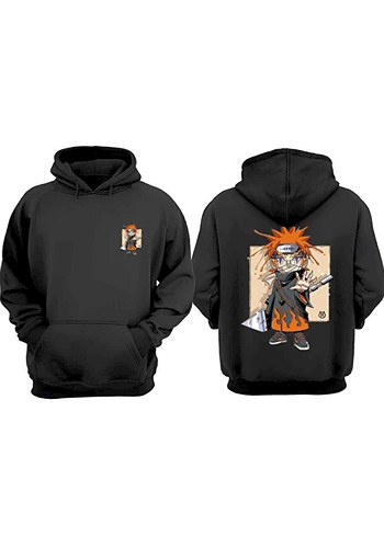 Düğmeli Siyah Kapüşonlu Rock Punk Sweatshirt