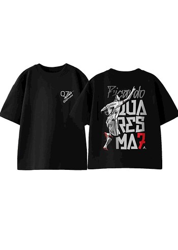 Erkek Siyah Baskılı Kısa Kollu Sweatshirt