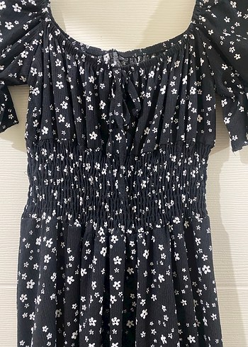 Siyah Çiçekli Kısa Kollu Uzun Elbise - Görsel 5