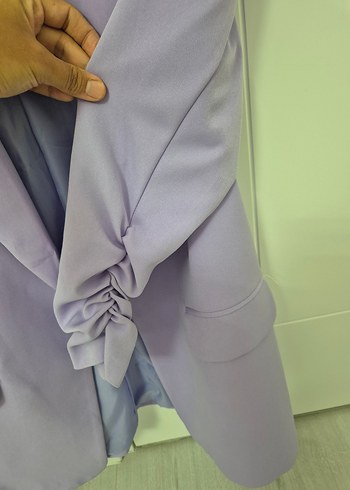m Beden Düğmeli Pastel Mor Kadın Blazer Ceket
