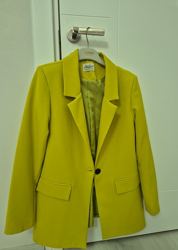 Yağ yeşili,düğmeli,kadın Blazer Ceket