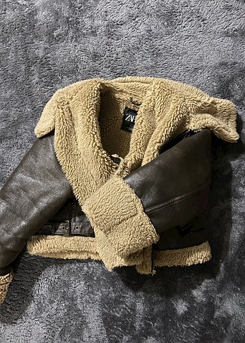 s Beden kahverengi Renk Zara Kürklü Deri Biker Ceket