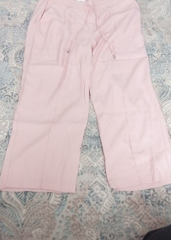 Pembe Kadın Keten Salaş Pantolon