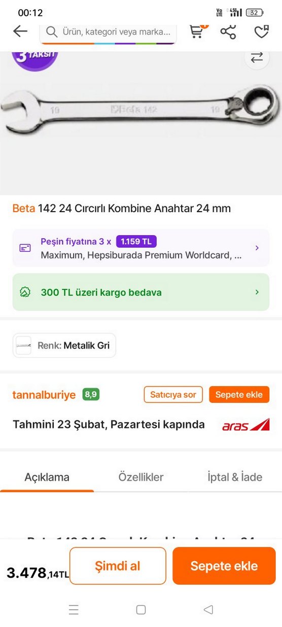 Beta 142 24 mm Anahtar - Görsel 4