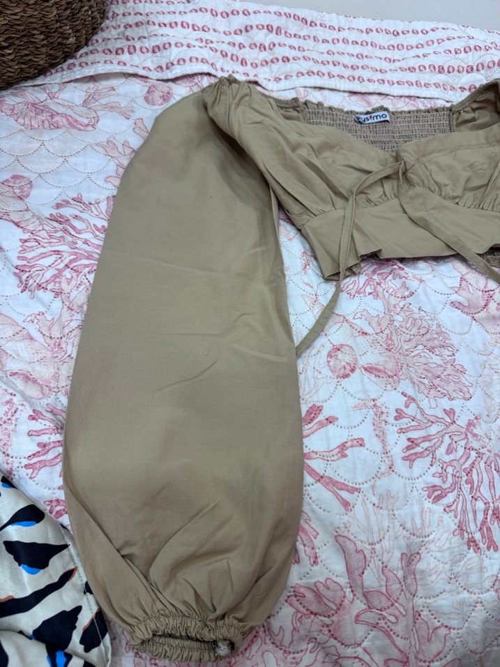 omzu açık bluz crop uzun kollu - Görsel 2