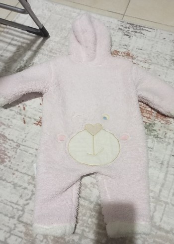 Kız Bebek Pembe Peluş Kapüşonlu Tulumu - Görsel 2
