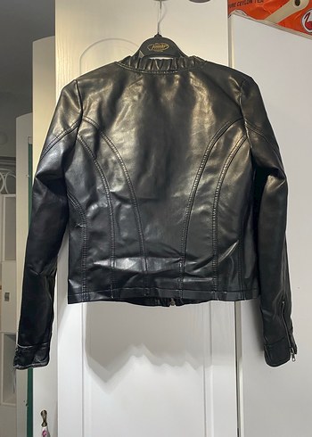 Kadın Siyah Deri Biker Ceket yk2 - Görsel 2