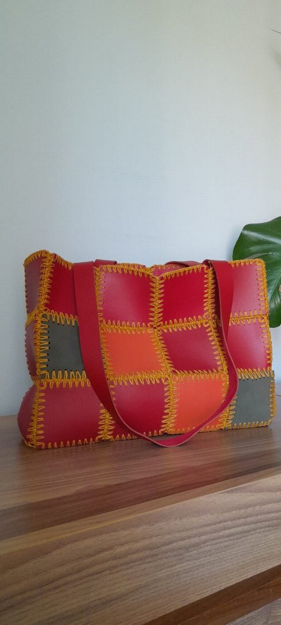 El Örgüsü Çanta 
Renkli Deri Bohem Kadın Çanta - Görsel 2