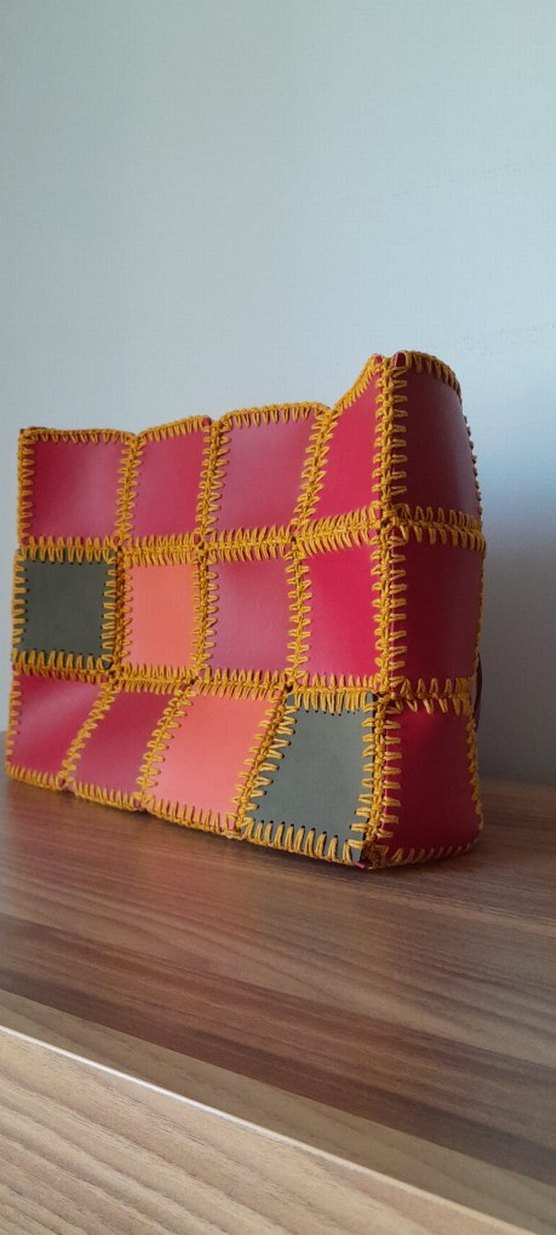 El Örgüsü Çanta 
Renkli Deri Bohem Kadın Çanta - Görsel 4