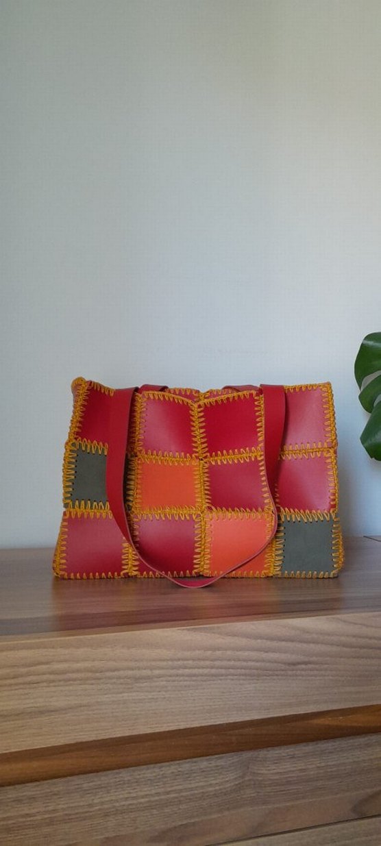 El Örgüsü Çanta 
Renkli Deri Bohem Kadın Çanta - Görsel 5