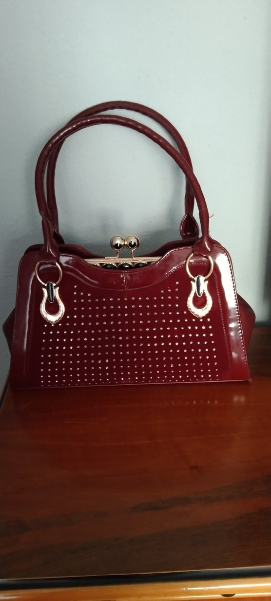 Klasik Bordo Parlak Deri Kadın Çanta - Görsel 3