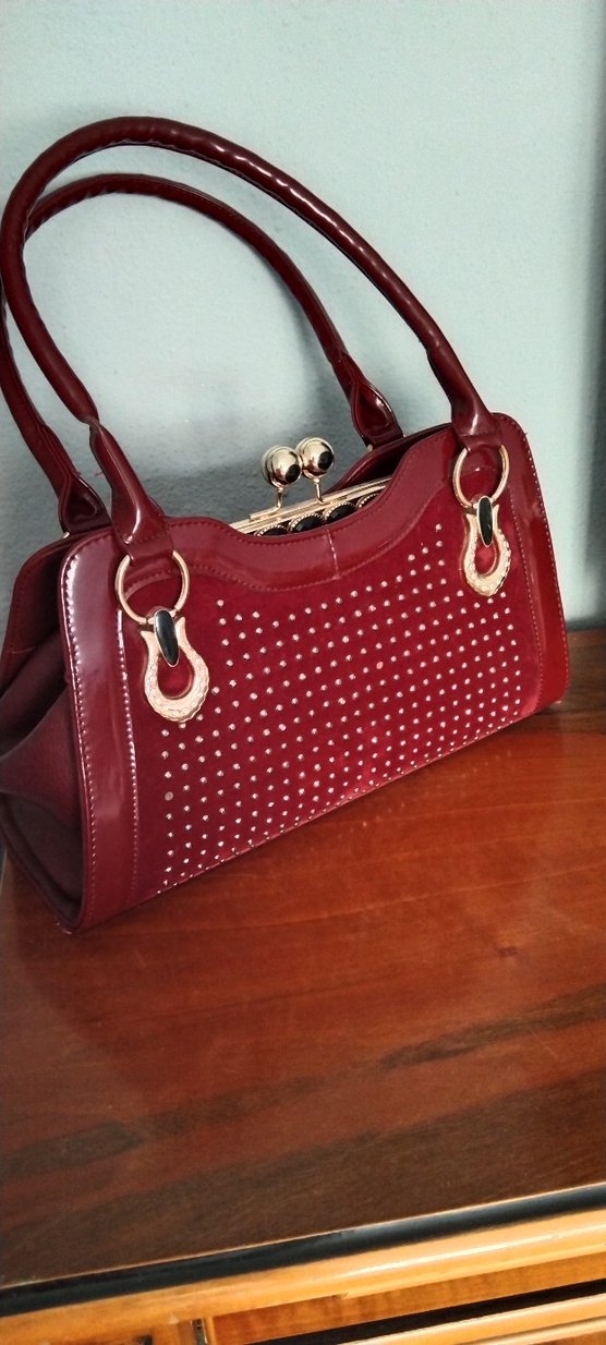 Klasik Bordo Parlak Deri Kadın Çanta - Görsel 2