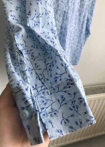 42 Beden gri Renk Liz Claiborne Gri Desenli Uzun Kollu Keten Kadın Gömlek