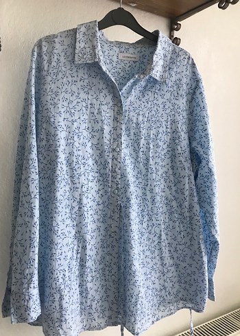 Liz Claiborne Gri Desenli Uzun Kollu Keten Kadın Gömlek