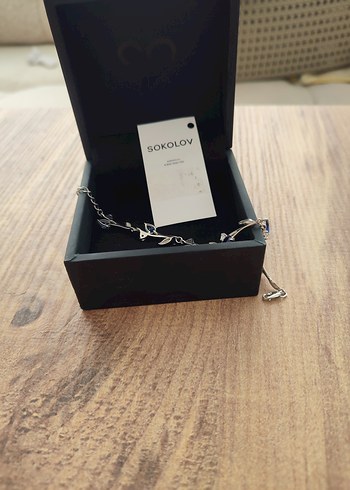 swarovski SOKOLOV Mavi Taşlı Zincir Detaylı Bileklik